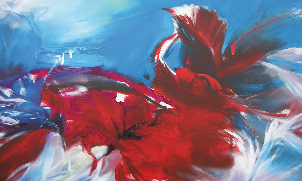 Rote Blüte. 2010 | 150 x 90 cm | Acryl auf Baumwolle